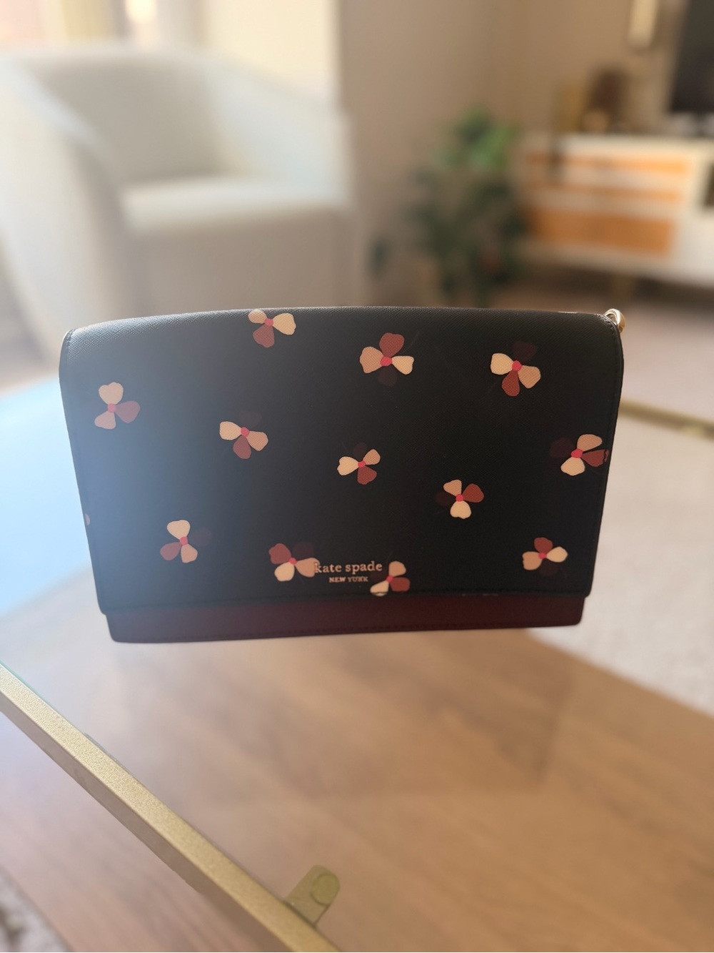 kate spade Black Floral Print Crossbody with Wine Accents
